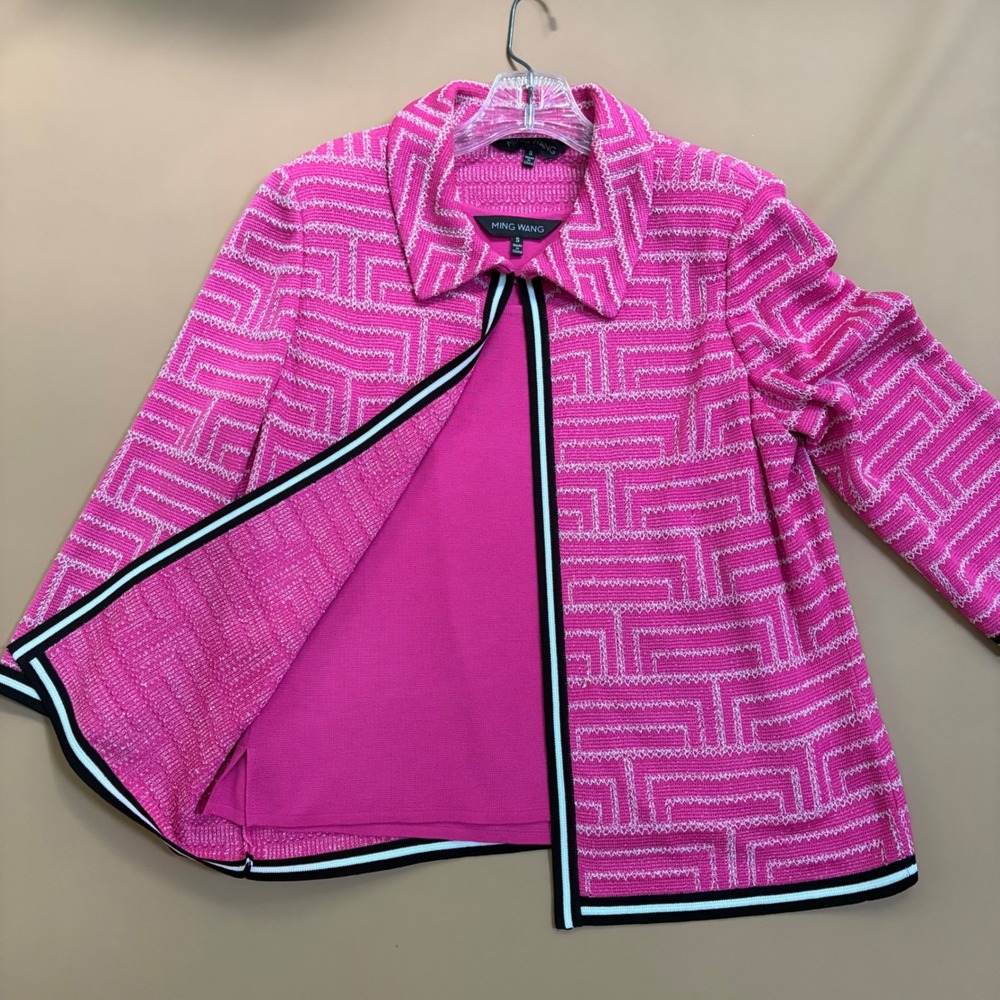 Ming Wang Pink Geometric Knit Jacket Tank Set Size S Work Preppy Barbie Travel